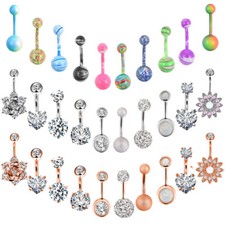 5-100PCS CZ Belly Button Rings Kit Acrylic/Steel Navel Ring Barbell Piercing 14G
