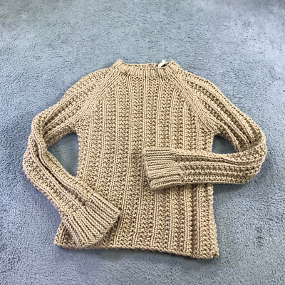 Vintage J Crew Sweater Womens Small Knitted By Hand Beige Chunky Fisherman Casua