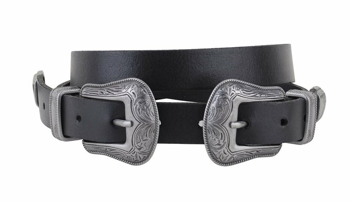 MW Most Wanted Out West Double Buckle Black Leather Belt Size L