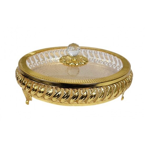 Metal Footed Round Tray with Acrylic Lid Serving Decorative Wedding Gold/Silver - Picture 17 of 22