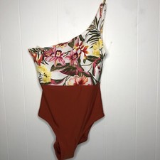 Old Navy One Shoulder Swimsuit Women's Size Large Tropical Lined Stretch NWOT