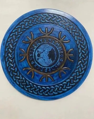 Bouclier Viking Norrois Sculpté Médiévale Bois Main 24 Warriors Original Cadeau - Photo 1 sur 4