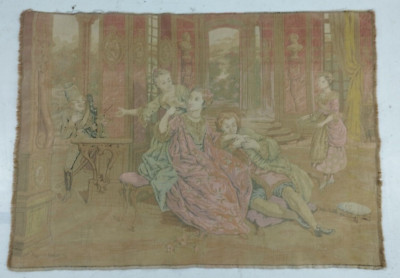Vintage Französische Liebevolle Familienszene Wohndeko Wandbehang Wandteppich 84x60 cm