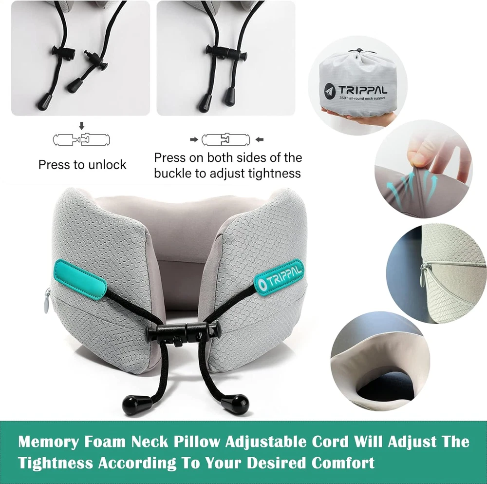 Travel Pillow for Airplane Neck Chin Support Memory Foam Machine Washable Adults