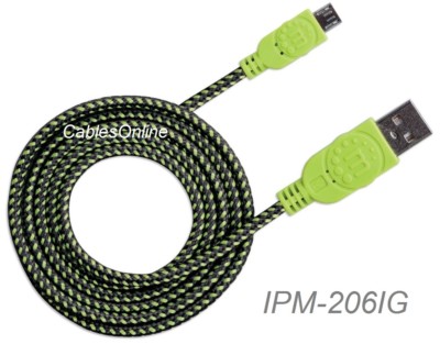 6ft Braided Hi-Speed USB A Male to Micro-B Male Device Cable, Black/Green