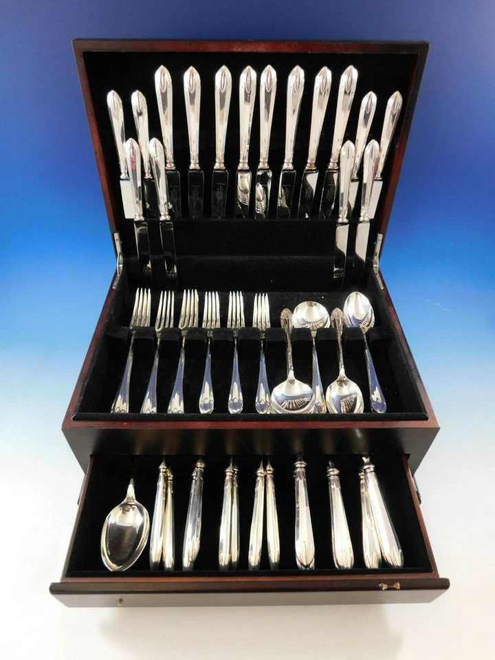 Juego de cubiertos de plata esterlina Lotus Orchid Mappin & Webb servicio cena 66 piezas Foto 2 de 4