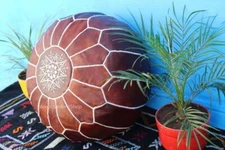 Leather Boho Pouffe Moroccan Brown Ottoman Boho Style Unstuffed Genuine New 24''