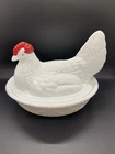 Vintage Westmoreland Milk Glass Chicken Hen Rooster Covered Dish Made In USA