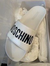 Authentic Moschino White Pool Slides Sandals, Size 38
