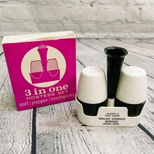 Vtg Walsh Conoco Service Salt Pepper Shakers Toothpick 3 In One New Hostess Set