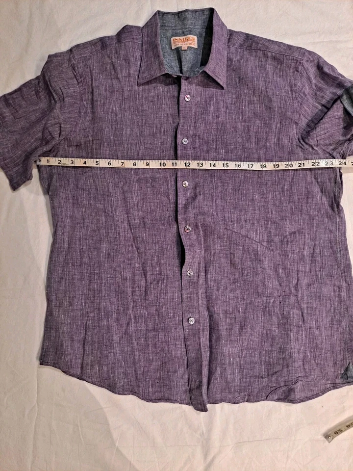 INSERCH Collezione Mens Linen Purple Short Sleeve Shirt XL - Image 3 of 3