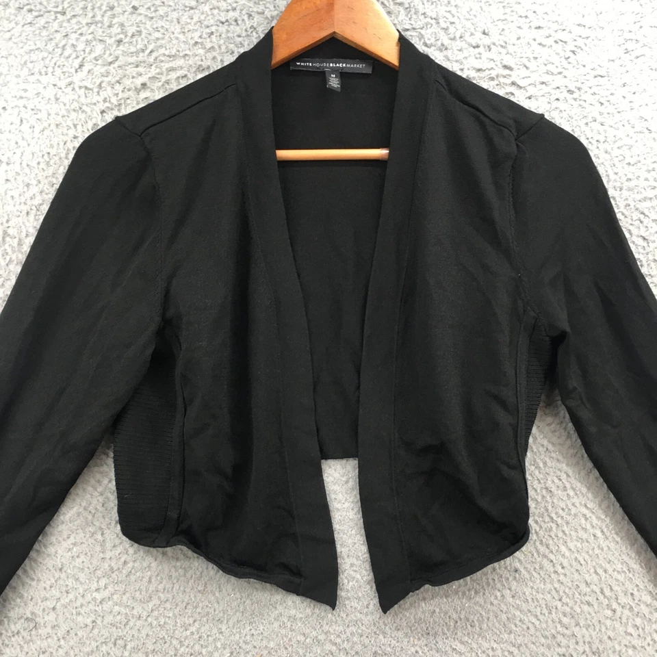 Cárdigan corto White House Black Market para mujer M negro liso mangas largas informal Foto 2 de 4