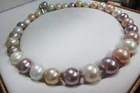 Huge18"12-16mm natural south sea genuine white gold purpler ound pearl necklace
