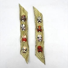 2 Vintage Traditional Japanese Kabuki Mini Masks on Golden Ribbon Wall Hangings