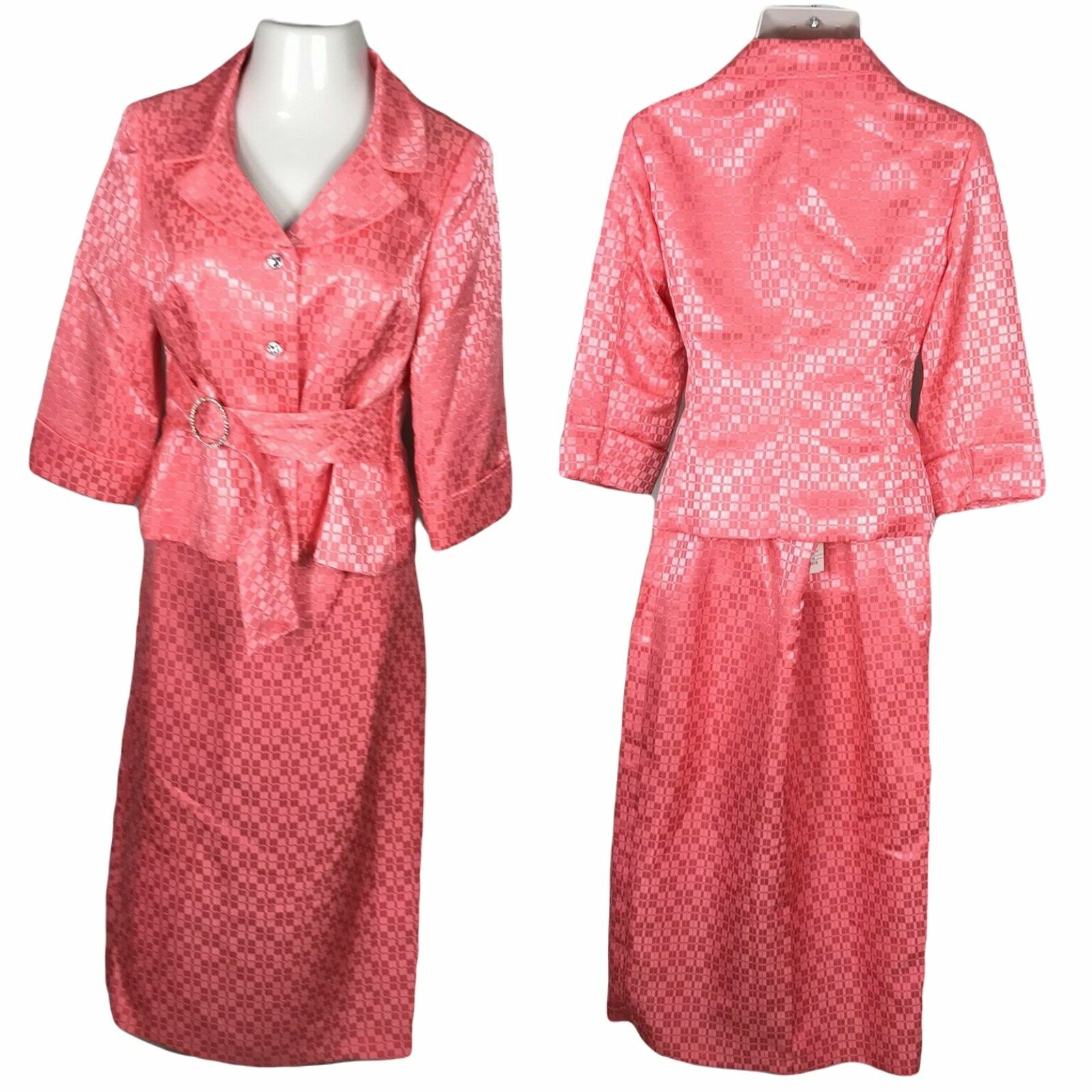 Nicolette Blazer & Skirt Classy Outfit Suit Set ~ Sz 12 ~ Coraly Pink ~ Lined