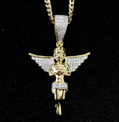 New 18K Gold Lab Diamonds ANGEL Pendant Chain Necklace ITALY *LIFETIME WARRANTY*