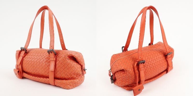 BOTTEGA VENETA Intrecciato Boston Bag Orange Leather Auth Used | eBay