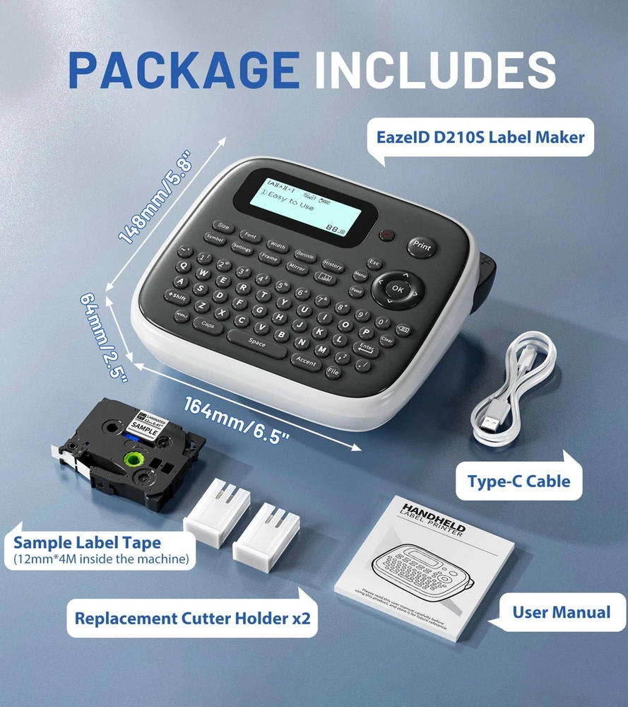 D210S Portable Label Maker Machine with Tapes – Compact & Easy to Use