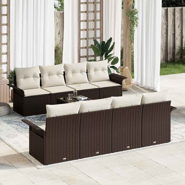 9-Teilige Garten Sofa Set Mit Kissen Braun Poly Rattan-image