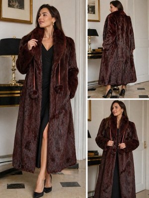 Vintage Pelzmantel Echtpelz French Rabbit 70er Bordeaux elegant Gr 40 NEU ungetr