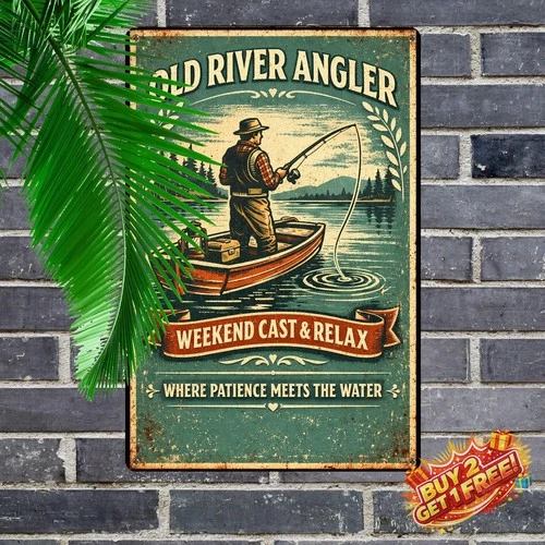 Vintage Fishing Themed Rustic Wall Art 8x12 Metal Tin Sign Home Decor