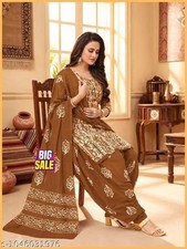 3 PCS Elegant Brown Printed Kurta with Palazzo For Women Pure Cotton Rayon Gift