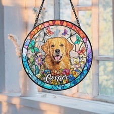 Custom Dog Portrait Stained Glass Suncatcher, Pet Memorial Gift, Loss Keepsake