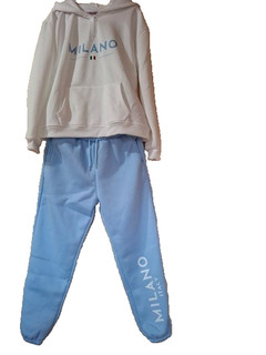 neuer 2 teiliger Damen Lounge Jogginganzug Freizeit Farbe hellblau weiß Größe L
