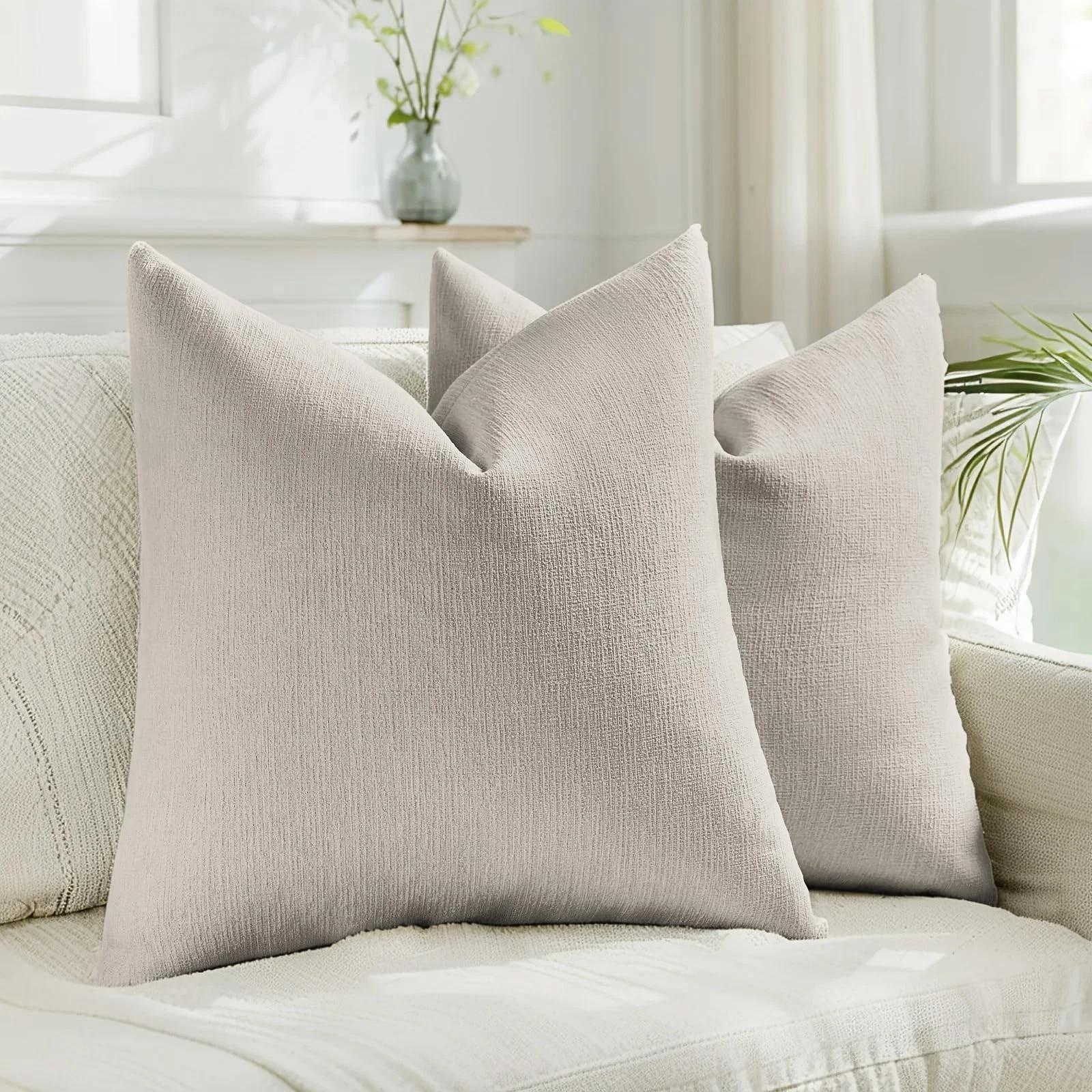 Pack of 2 Linen Pillow Covers 16x16 Inch, Decorative Throw Pillows Soft Boho ...