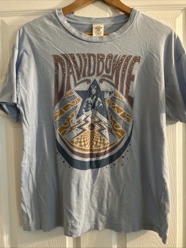 American Eagle David Bowie Band Graphic T-Shirt Light Blue Oversized Sz XS