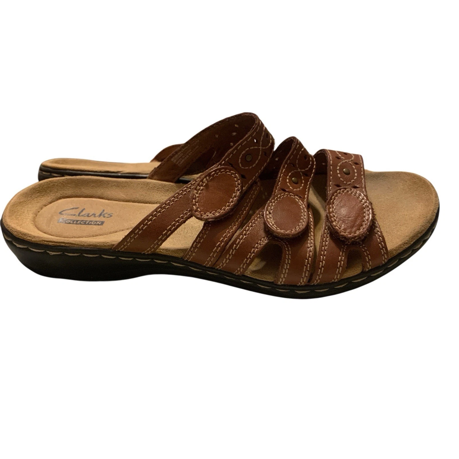 Sandali Clarks Leisa Cacti Q multi slide comodi cinturino in pelle taglia 7 marrone