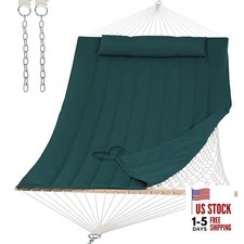  Hammocks 2 Person Hammock with Hardwood Spreader Bar, Double Rope Dark Green