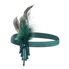1 Pcs 1920s Flapper Headpiece Green Feather Headband - Elastic Dark green