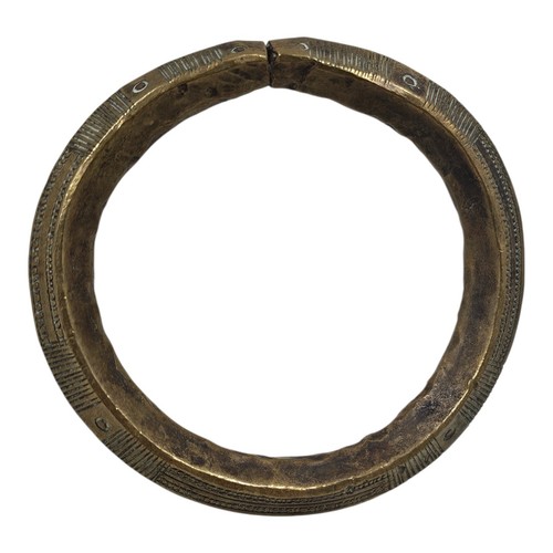 Vintage West African Heavy Brass Manilla Currency Bracelet Engraved Bangle 4"