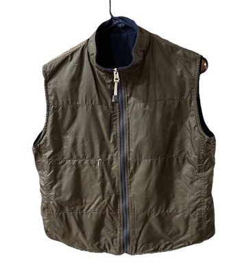 Vintage E SPORT Women s Khaki Green Full Zip Quilted Nylon Vest Fleece Lined Med