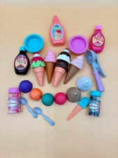 Ice Cream Play Food Lot Pretend Play Cones Sundaes Syrup Sprinkles Spoons Bowls
