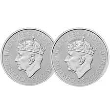 Lot of 2 - 2023 U.K. 2 Pound Silver King Charles Britannia Coronation 1 oz BU