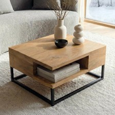 Massivholz Couchtisch GIANT - 60cm - beige schwarz - Mango Metall - Ablagefach