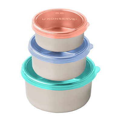 Food Storage Round, 16 oz, 9 oz, 5 oz, Blue Silicone Lids, Set of 3 - U-Konserve