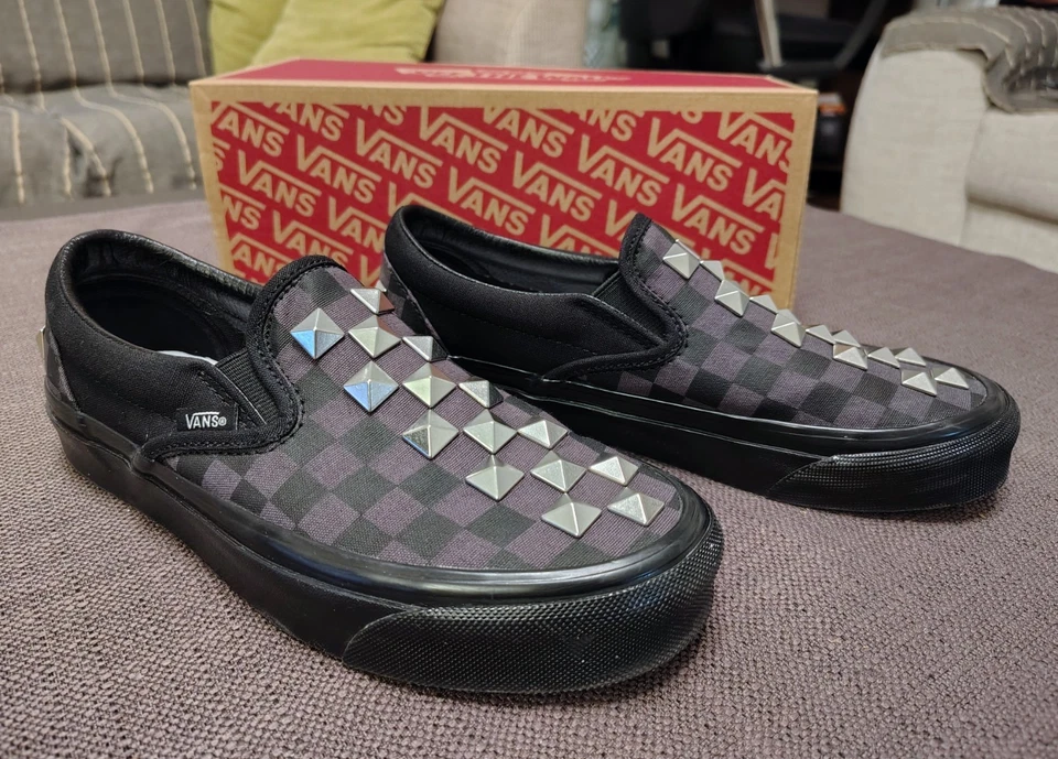 Vans Slip On 37 Checkerboard 98 DX Black Gray Studded Studs Classic - Image 2 of 4