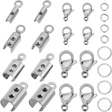 Jewelry Making Kit, 200 pcs 304 Stainless Steel Fold Over Crimp Cord Ends 200 pc