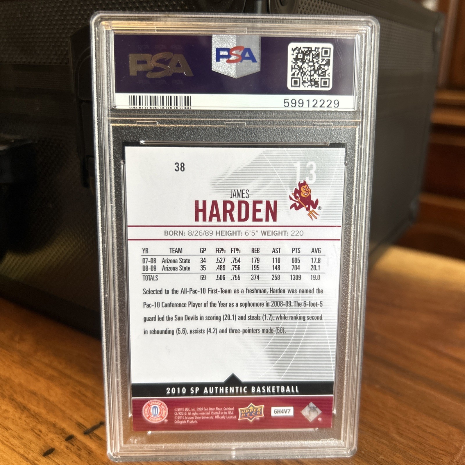 2010 SP AUTHENTIC #38 JAMES HARDEN PSA 9  view 2