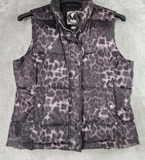Michael Kors Vest Womens Large Purple Black Leopard Print Puffer Quilted Retro