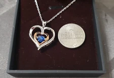Caperci Sterling Silver/ Rose Gold Double Heart Pendant Necklace, NIB