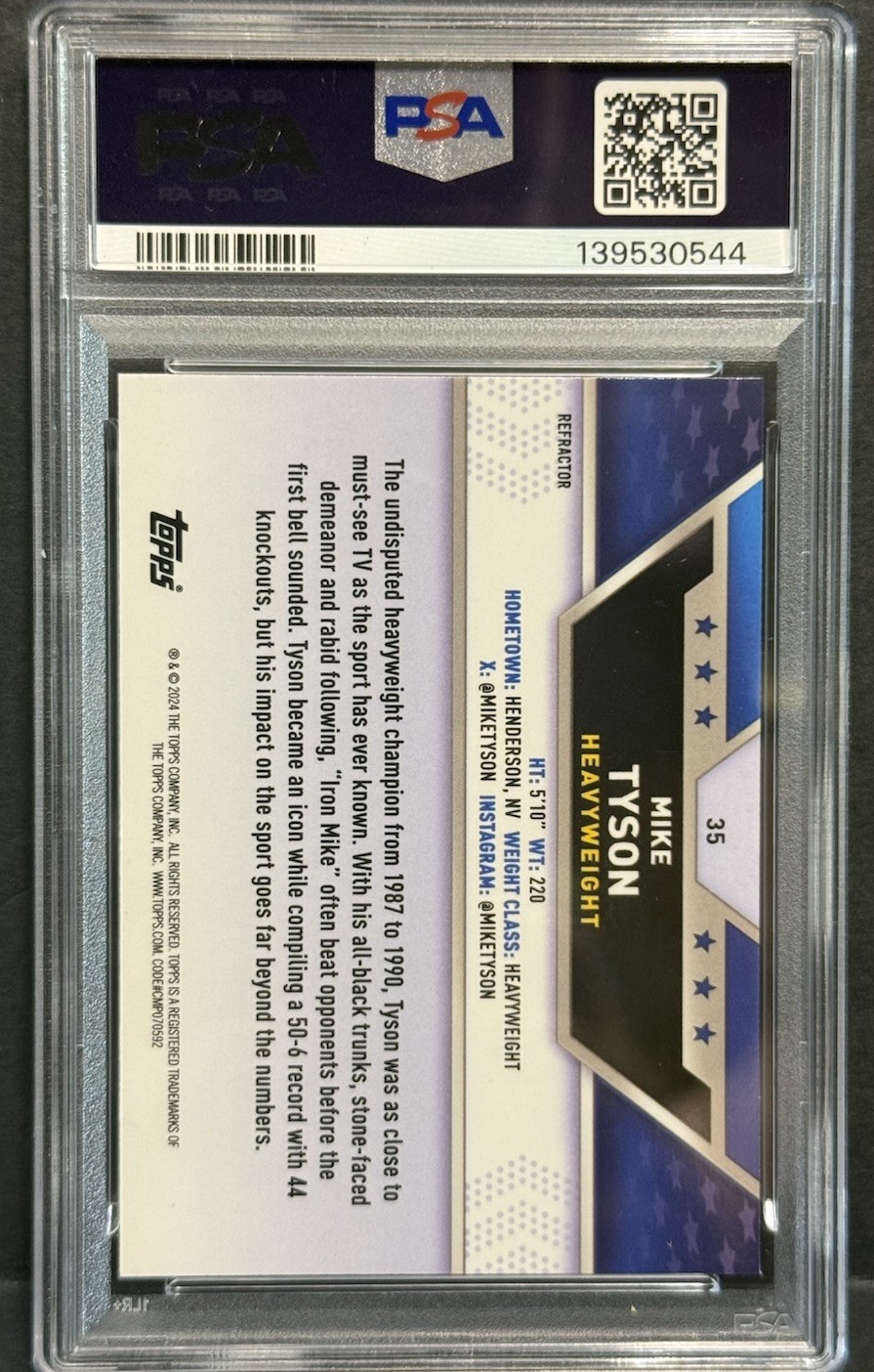 2024 Topps Chrome 1st Year Boxing Legend Mike Tyson Refractor PSA Gem Mint 10 view 3