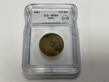 1961 PERU 1/2 SOL DE ORO BRILLIANT UNCIRCULATED BRASS  COIN ICG MS64