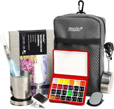 Mini Aquarellfarben Set, All-In-One 24 Farben Premium Pocket Travel Paint Kit