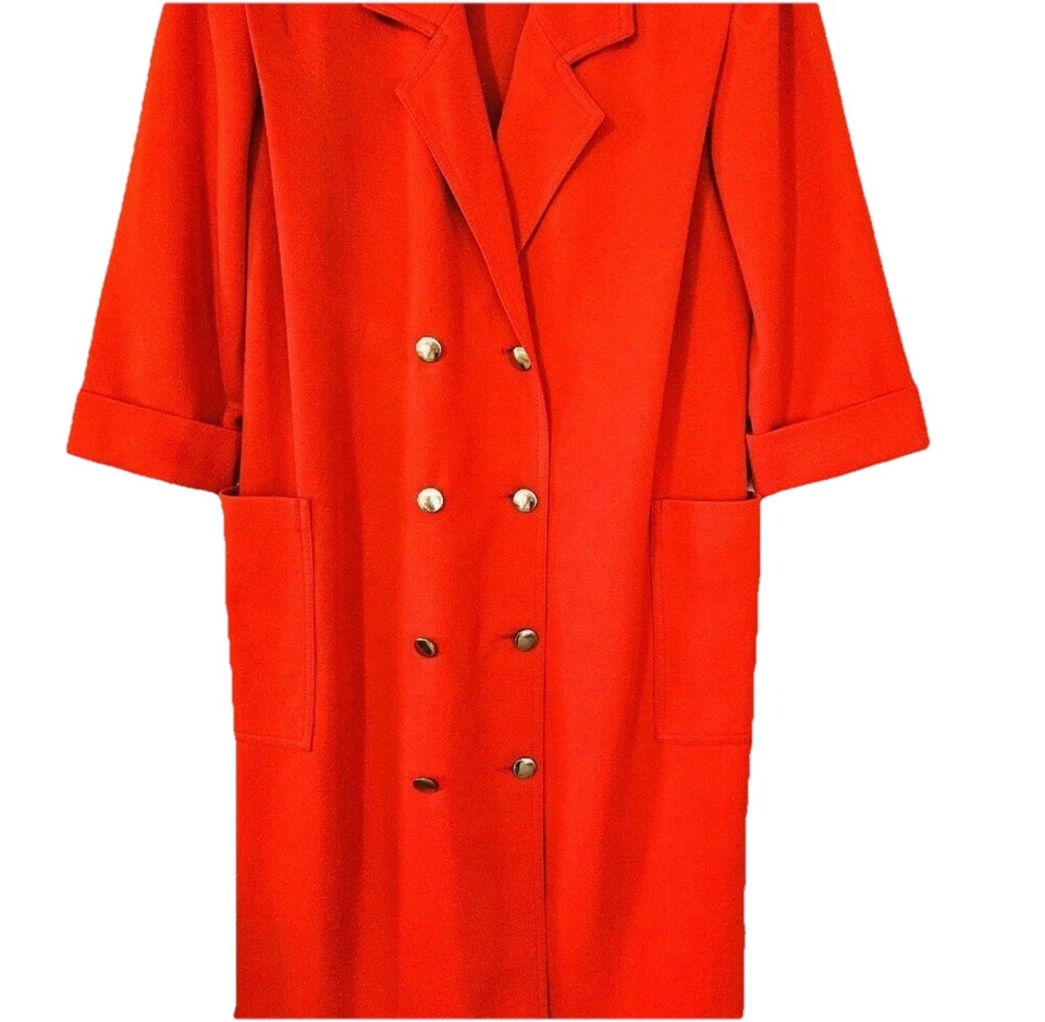 Leslie Fay Red Button Up Blazer Dress w Belt Sz 10 Retro Office Collar 1980s - Image 4 of 4