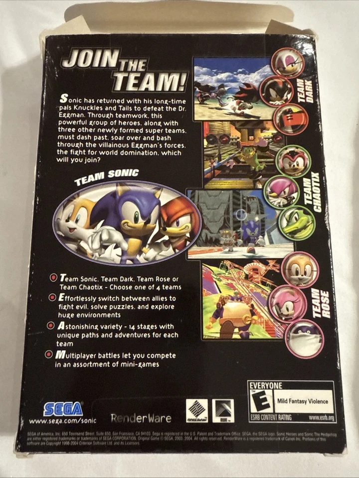 RARE Sonic Heroes Big Box PC CD-ROM Game 2004 SEGA USA Open Box - Image 2 of 4