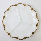 Vintage Anchor Hocking Fire King Gold Trim Milk Glass Divided Relish Tray
